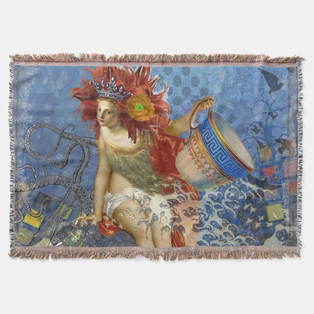 Aquarius Mermaid Gothic Blue Art Throw Blanket (Front)