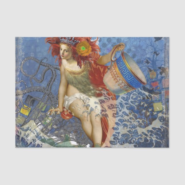 Aquarius Mermaid Gothic Blue Art Tissue Paper (Front)