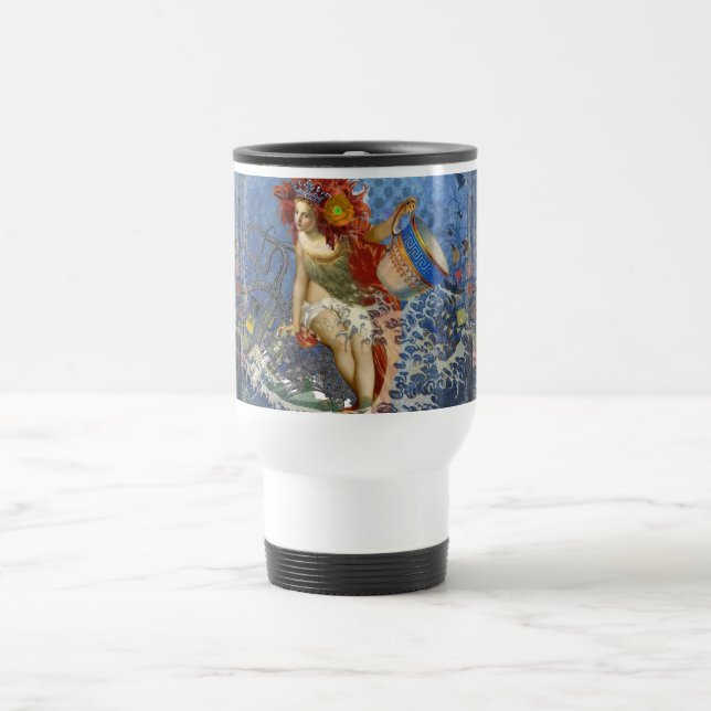 Aquarius Mermaid Gothic Blue Art Travel Mug (Center)