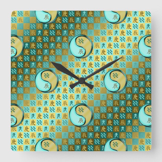 Aquarius & Metal Dragon Square Wall Clock (Front)