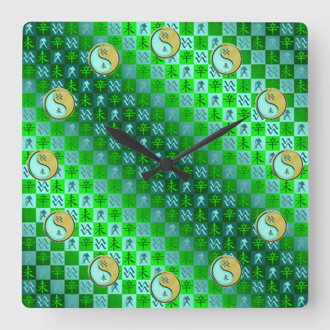 Aquarius & Metal Goat Square Wall Clock (Front)