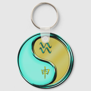 Aquarius & Metal Monkey Key Ring