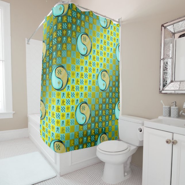 Aquarius & Metal Monkey Shower Curtain (In Situ)