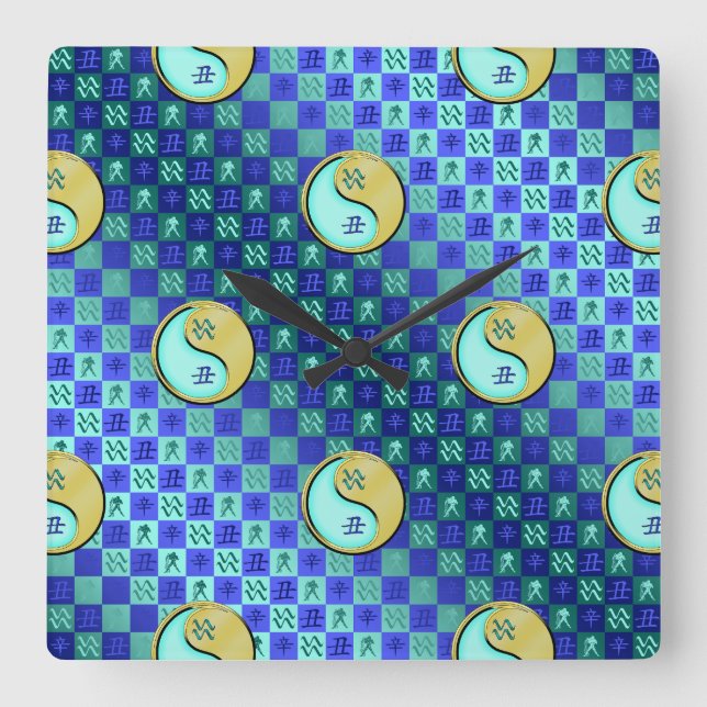 Aquarius & Metal Ox Square Wall Clock (Front)