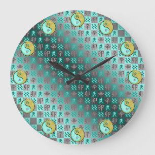 Aquarius & Metal Rabbit Large Clock