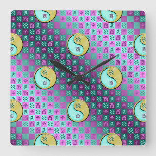 Aquarius & Metal Rooster Square Wall Clock