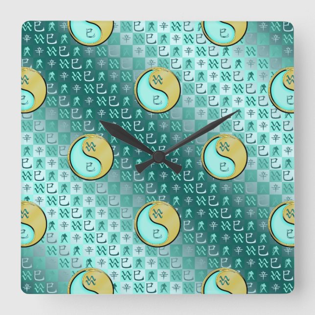 Aquarius & Metal Snake Square Wall Clock (Front)