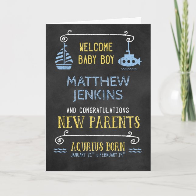 Aquarius New Baby Boy Born Jan 21 to Feb 19 Card (Front)