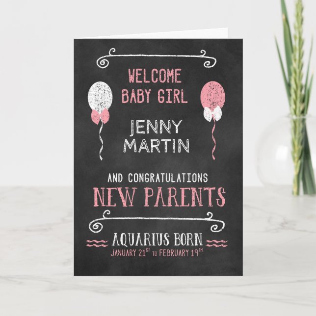 AQUARIUS New Baby Girl Born Jan 21 to Feb 19 Card (Front)