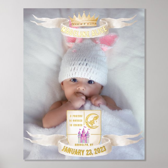 Aquarius Newborn Baby Name Photo Stats Gold Foil Prints (Front)