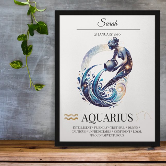 Aquarius Personalised Elegant Zodiac Watercolor Poster (Creator Uploaded)