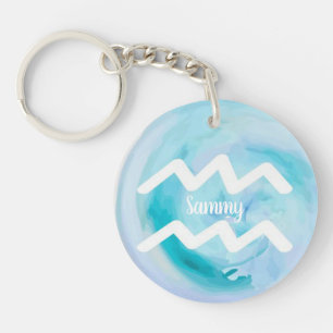 Aquarius Personalised Watercolor Zodiac Sign Key Ring