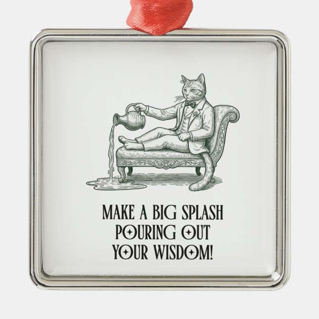 Aquarius Pun Wise Cat Zodiac Christmas Ornament  (Front)