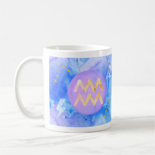 Aquarius Purple Blue Watercolour Astrology Zodiac  Coffee Mug