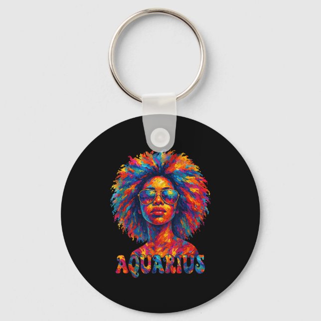 Aquarius Queen Afro Art African American Women Zod Key Ring (Front)