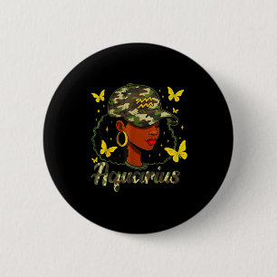 Aquarius Queen Black Woman Camo Hat Birthday Zodia 6 Cm Round Badge