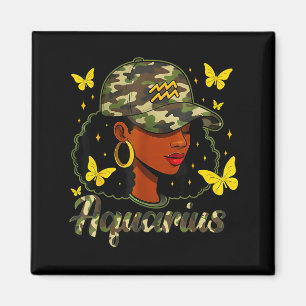 Aquarius Queen Black Woman Camo Hat Birthday Zodia Magnet