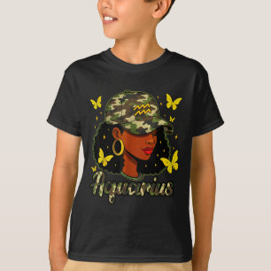 Aquarius Queen Black Woman Camo Hat Birthday Zodia T-Shirt