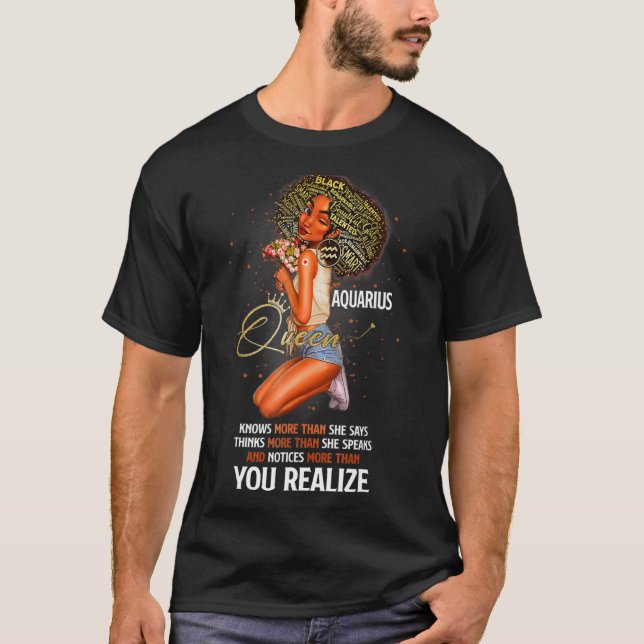 Aquarius Queen Knows More Than She Says For Black  T-Shirt (Front)