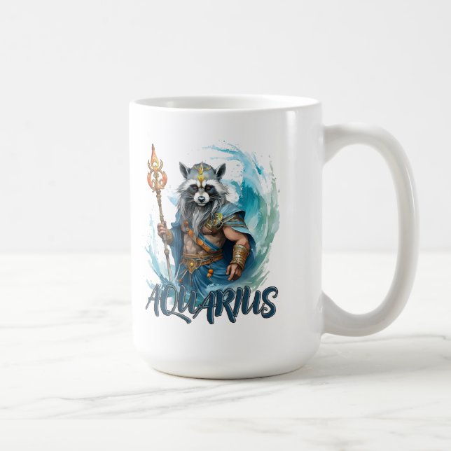 Aquarius, raccoon, zodiac sign, sea king coffee mug (Right)