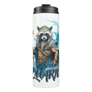 Aquarius, raccoon, zodiac sign, sea king thermal tumbler
