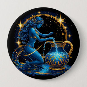 Aquarius Sign Beautiful Digital Illustration 10 Cm Round Badge