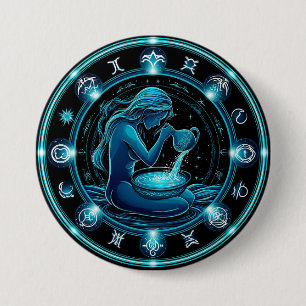 Aquarius Sign Beautiful Digital Illustration 7.5 Cm Round Badge