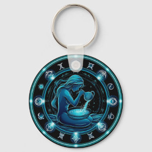 Aquarius Sign Beautiful Digital Illustration Key Ring