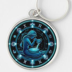 Aquarius Sign Beautiful Digital Illustration Key Ring