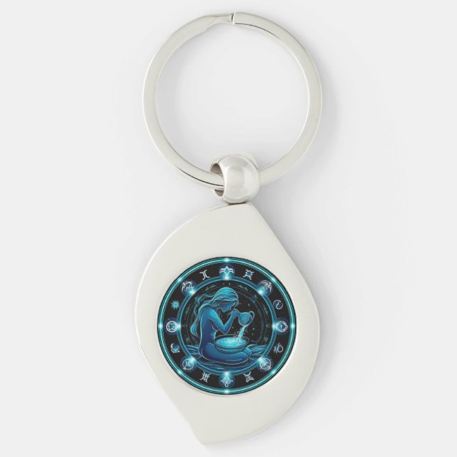 Aquarius Sign Beautiful Digital Illustration Key Ring (Front)