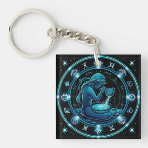 Aquarius Sign Beautiful Digital Illustration Key Ring