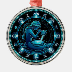Aquarius Sign Beautiful Digital Illustration Metal Tree Decoration