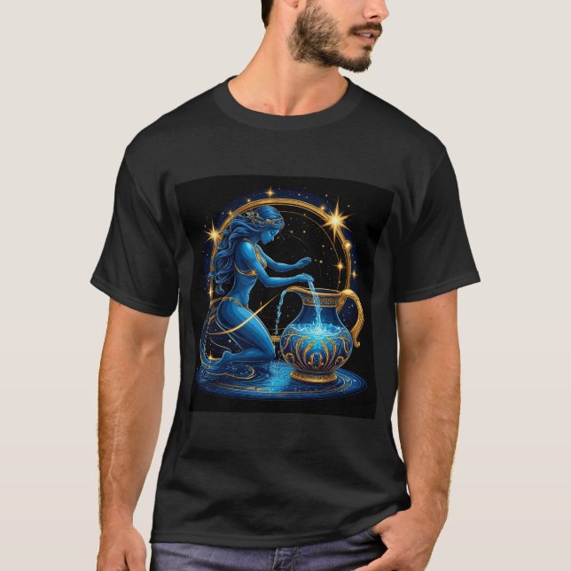 Aquarius Sign Beautiful Digital Illustration T-Shirt (Front)