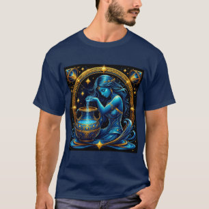 Aquarius Sign Beautiful Digital Illustration T-Shirt