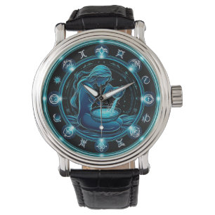 Aquarius Sign Beautiful Digital Illustration Watch