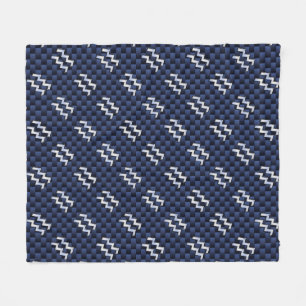 Aquarius Sign on Blue Carbon Fibre Style Fleece Blanket