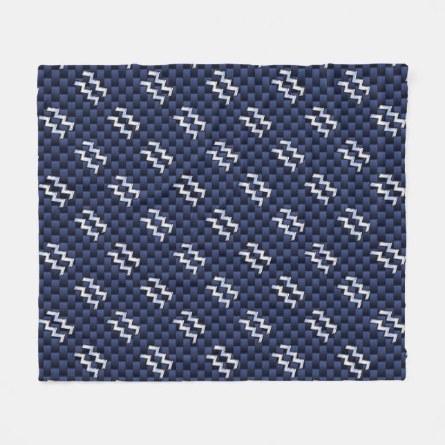 Aquarius Sign on Blue Carbon Fibre Style Fleece Blanket (Front (Horizontal))
