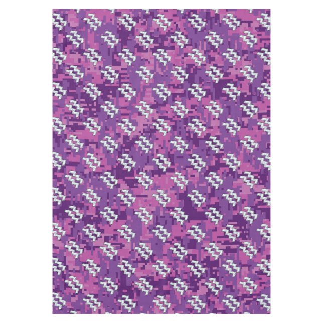 Aquarius Sign on fuchsia pink digital camo Tablecloth (Front)