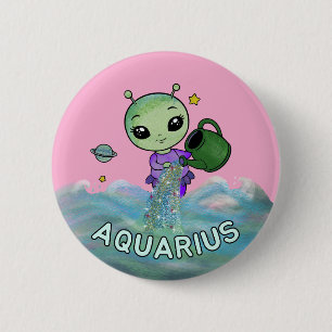 Aquarius star sign water bearer zodiac star 6 cm round badge