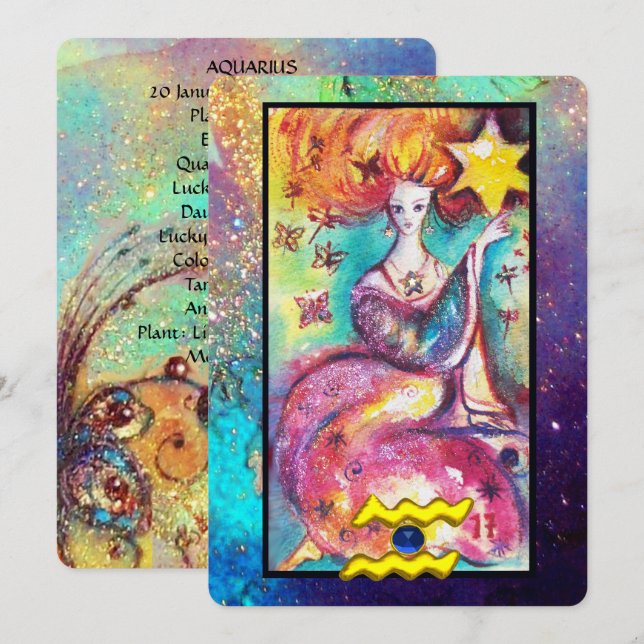 AQUARIUS, STAR TAROT ASTROLOGY ZODIAC BIRTHDAY  CARD (Front/Back)