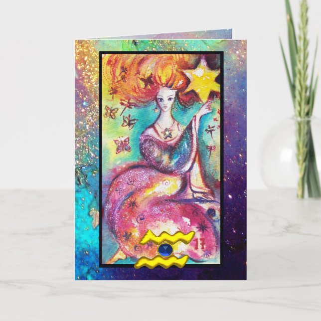 AQUARIUS,STAR TAROT ASTROLOGY ZODIAC BIRTHDAY CARD (Front)