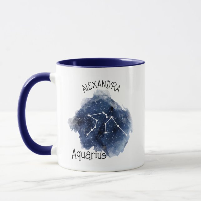 Aquarius Starry Night Constellation Custo Name Mug (Left)