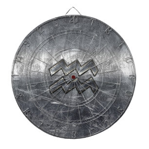 Aquarius Symbol Grunge Distressed Silver Steel Dartboard