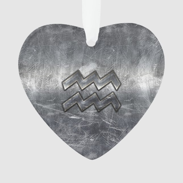 Aquarius Symbol Grunge Distressed Silver Steel Ornament (Front)