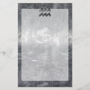 Aquarius Symbol Grunge Distressed Silver Steel Stationery