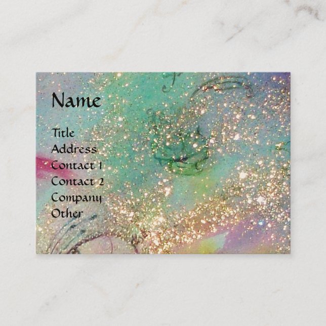 AQUARIUS ,teal,blue,green,yellow gold sparkles Business Card (Front)