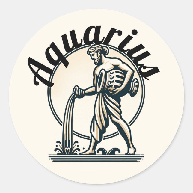 Aquarius the Water Bearer Vintage Zodiac Classic Round Sticker (Front)