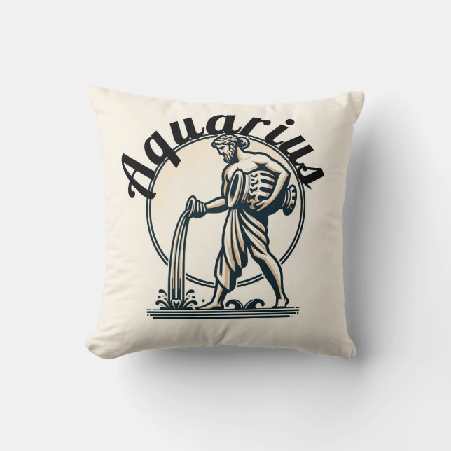 Aquarius the Water Bearer Vintage Zodiac Cushion (Front)