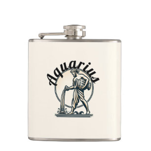 Aquarius the Water Bearer Vintage Zodiac Hip Flask