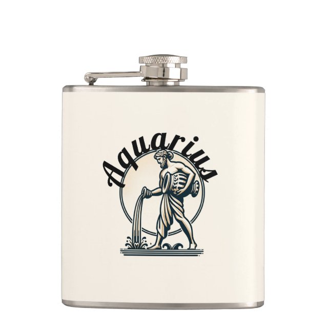 Aquarius the Water Bearer Vintage Zodiac Hip Flask (Front)
